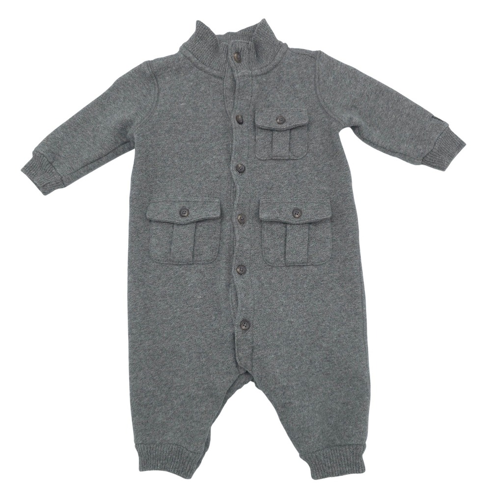 Ralph Lauren Baby Boys Utility Fleece Coverall Romper Heather Gray 3M